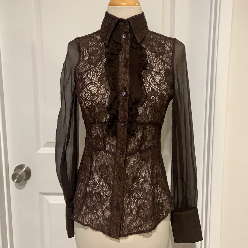 Karen Milllen Brown Lace Blouse